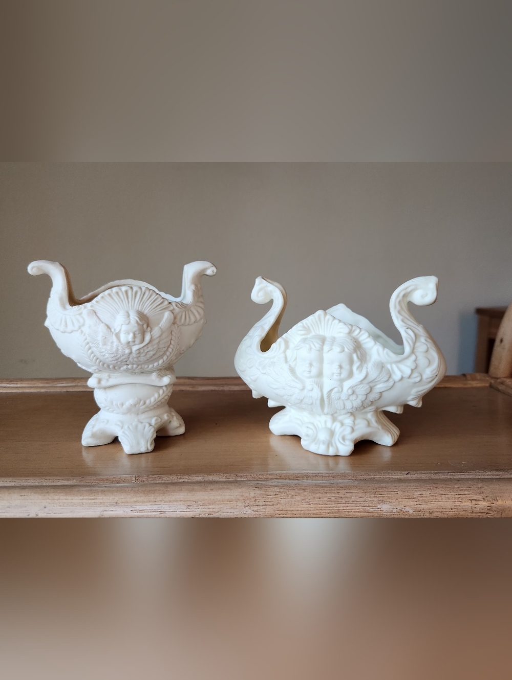 Ornate White Ceramic Decorative Bowls - Pair